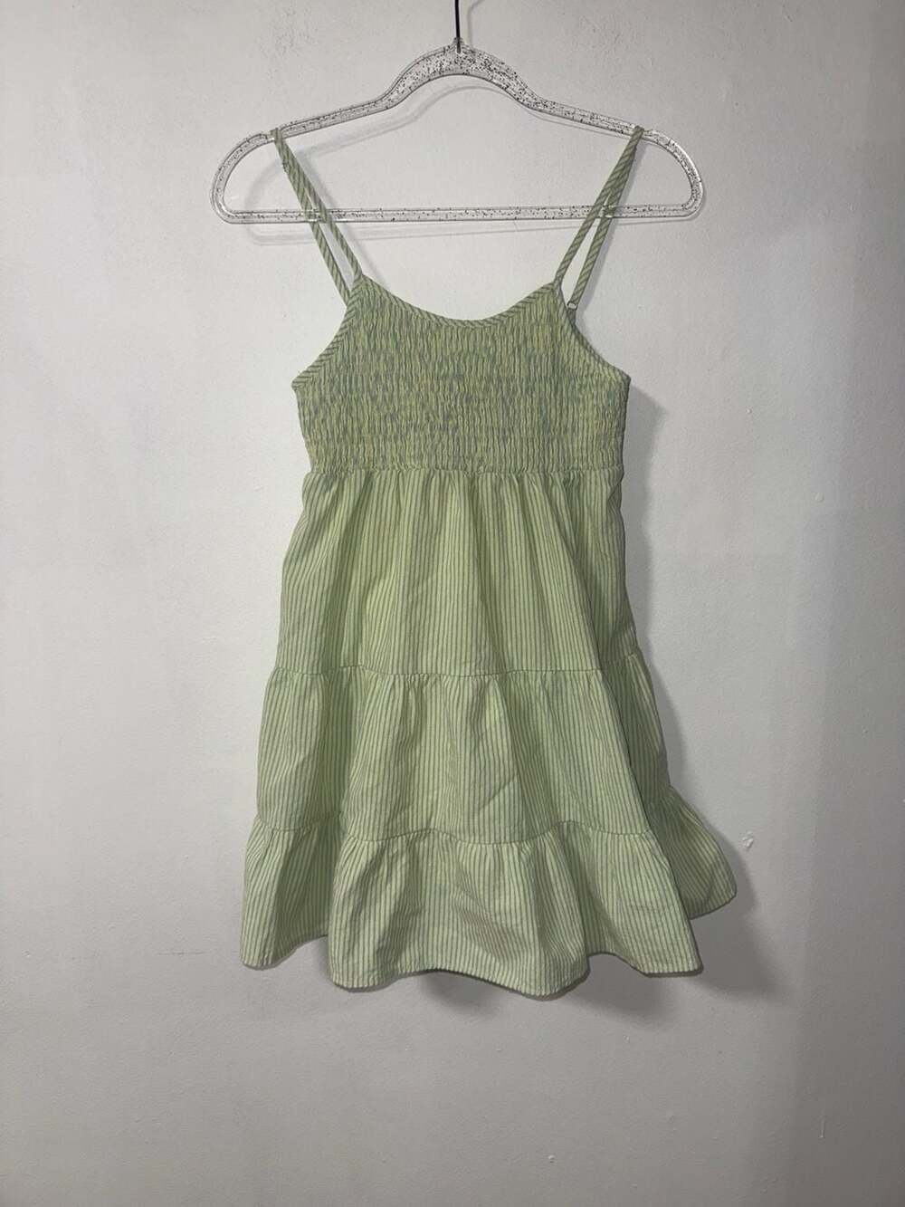 Shop Neighbor by In the Beginning Green Striped Smocked Tiered Mini Dress